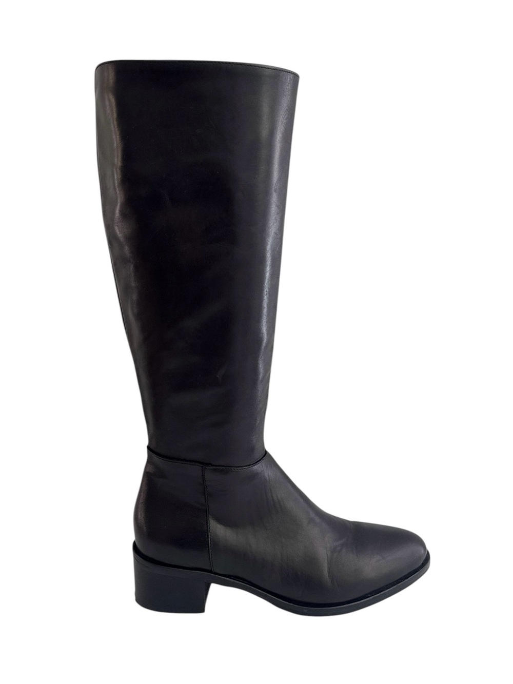 Gianni Crasto Black Leather Knee High Boots Block Heel EU 38